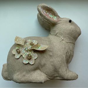 Paper mache styled burlap fabric bunny.